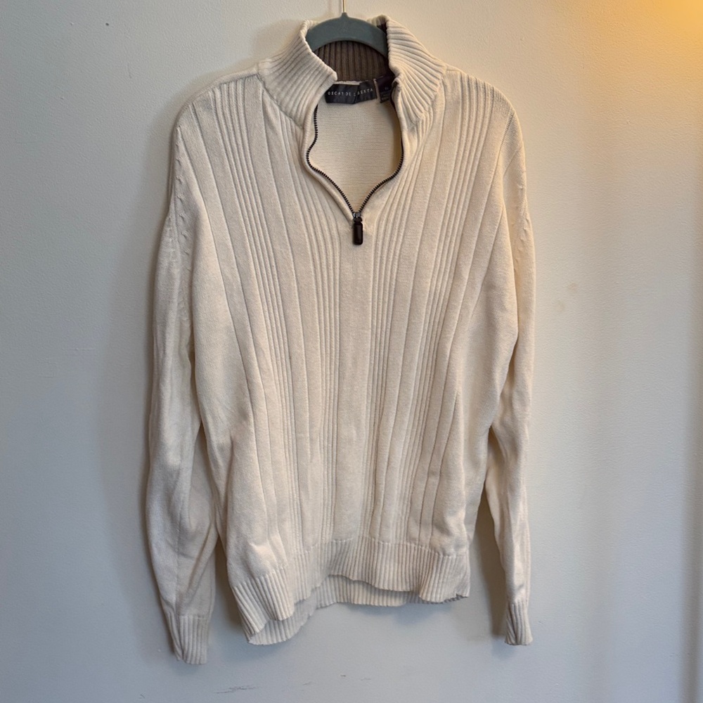 Oscar de la Renta Ivory Zip-Up Sweater XL Cotton
